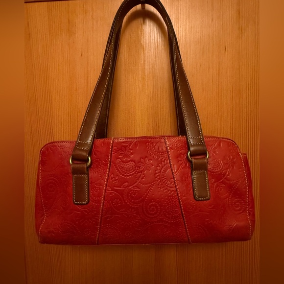 Fossil Handbags - Fossil Vintage Red Leather Shoulder Bag